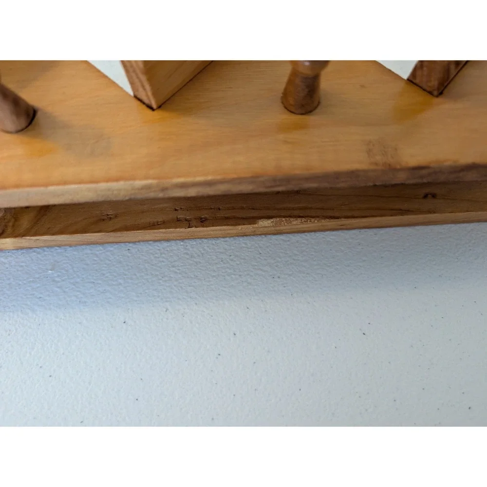 Vintage Wood Staircase Wall Shelf 5 Tier Knick Knack Display Peg Rack 19
